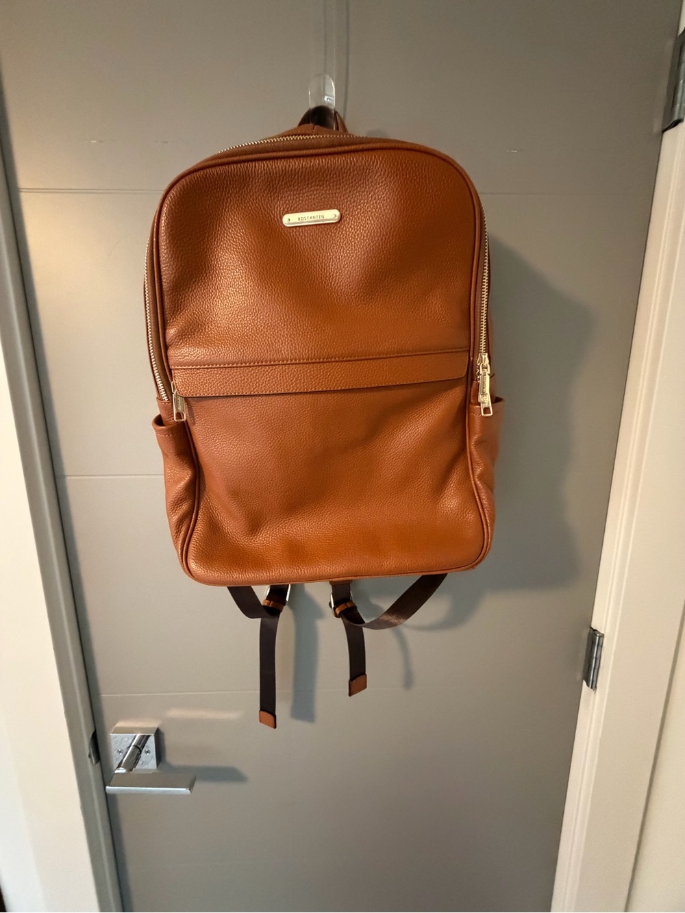 Bostanen Textured Leather Backpack in Cognac - Women's Everyday Backpack